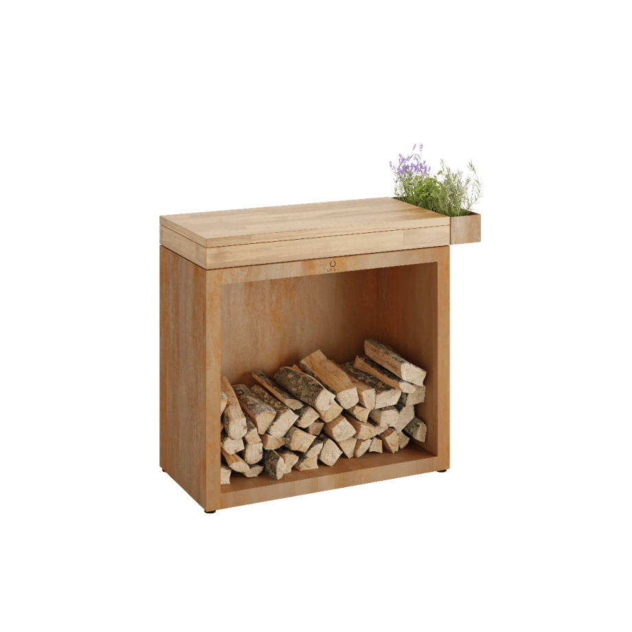 Ofyr Butcher Block Storage Corten 90 – Teak Hout