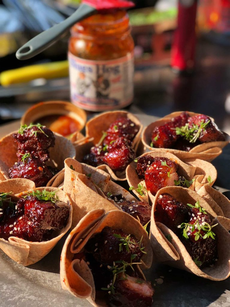 big green egg pork belly burnt ends008 scaled - Pork belly burnt ends in tortilla cup
