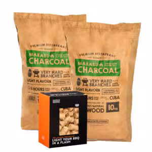 2 zakken houtskool Marabu Smokin' Flavours + 1 doos aanmaakwokkels