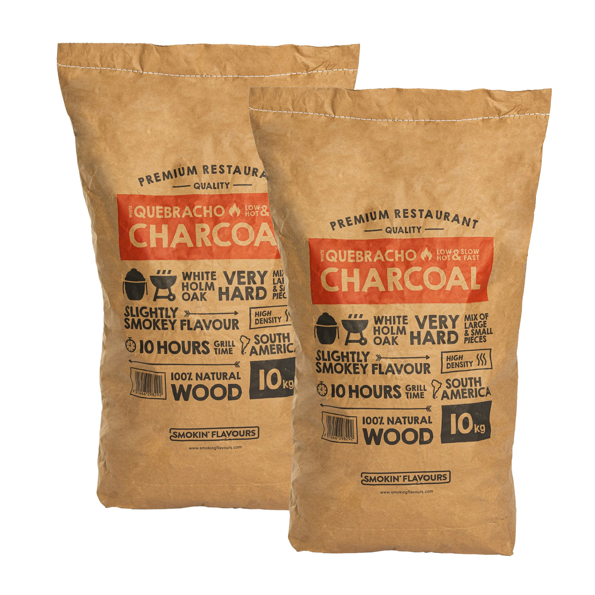 2 zakken houtskool Quebracho 10KG Zuid Amerika Smokin’ Flavours