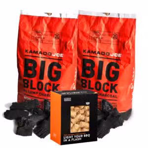 2 zakken houtskool Big Block Kamado Joe + 1 doos aanmaakwokkels