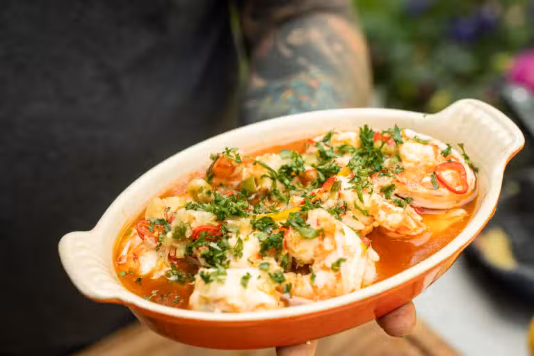 knoflookgambas - Gamba’s in citroen-knoflookolie