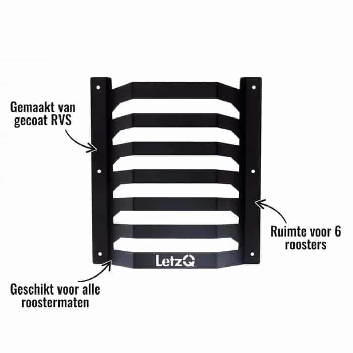 Accessoirehouder LetzQ - Ruimte voor 6 roosters, Gemaakt van gecoat RVS, Geschikt voor alle roostermaten