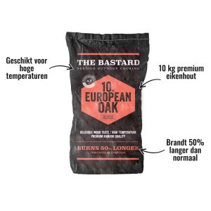 Houtskool European Oak 10kg The Bastard - Brandt 50% langer dan normaal, 10 kg premium eikenhout, Geschikt voor hoge temperaturen
