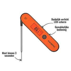Digitale Vlees thermometer IHT-1P Inkbird - Duidelijk verlicht LCD-scherm, Gemakkelijke bediening, Meet binnen 3 seconden