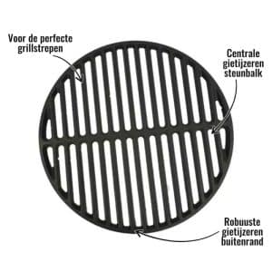 Gietijzeren rooster Grill Guru - Voor de perfecte grillstrepen, Robuuste gietijzeren buitenrand, Centrale gietijzeren steunbalk