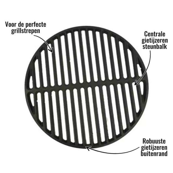 Gietijzeren rooster Grill Guru - Voor de perfecte grillstrepen, Robuuste gietijzeren buitenrand, Centrale gietijzeren steunbalk