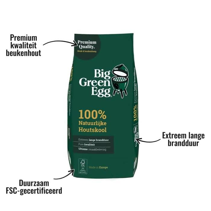 Houtskool Beuk 4,5kg Big Green Egg - Extreem lange brandduur, Duurzaam FSC-gecertificeerd, Premium kwaliteit beukenhout
