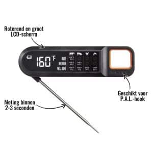 Instant Read Thermometer Traeger - Meting binnen 2-3 seconden, Roterend en groot LCD-scherm, Geschikt voor P.A.L.-hook