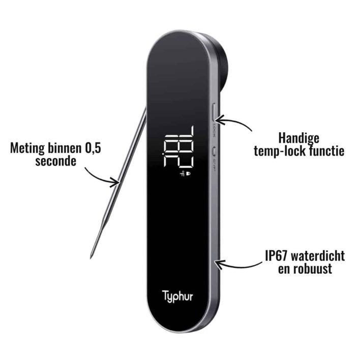 InstaProbe Core Typhur - Meting binnen 0,5 seconde, Handige temp-lock functie, IP67 waterdicht en robuust