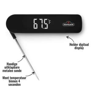 Kernthermometer Napoleon - Helder digitaal display, Handige uitklapbare metalen sonde, Meet temperatuur binnen 4 seconden