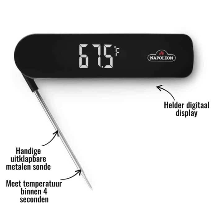 Kernthermometer Napoleon - Helder digitaal display, Handige uitklapbare metalen sonde, Meet temperatuur binnen 4 seconden