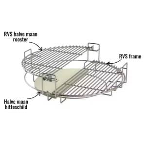 Multi level systeem Large Grill Guru - RVS halve maan rooster, Halve maan hitteschild, RVS frame
