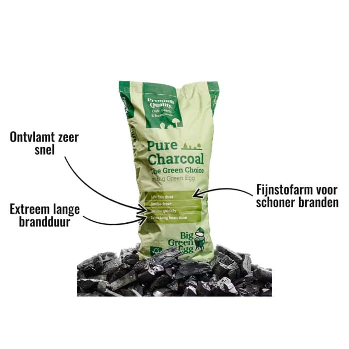 Pure charcoal Big Green Egg - Extreem lange brandduur, Ontvlamt zeer snel, Fijnstofarm voor schoner branden