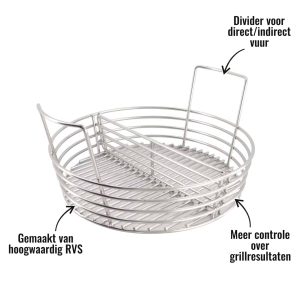 Rvs houtskool mand Grill Guru - Divider voor direct/indirect vuur, Gemaakt van hoogwaardig RVS, Meer controle over grillresultaten