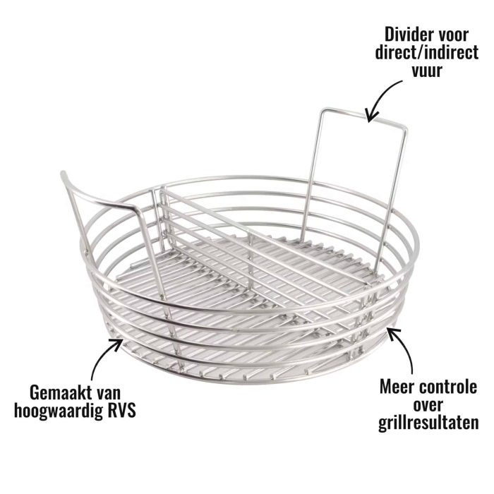 Rvs houtskool mand Grill Guru - Divider voor direct/indirect vuur, Gemaakt van hoogwaardig RVS, Meer controle over grillresultaten