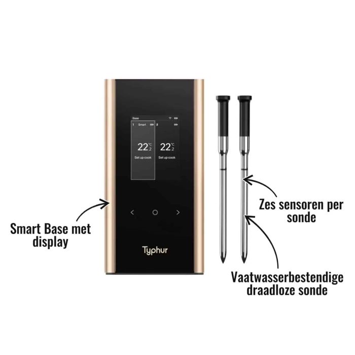 Sync Gold Dual Typhur - Smart Base met display, Zes sensoren per sonde, Vaatwasserbestendige draadloze sonde