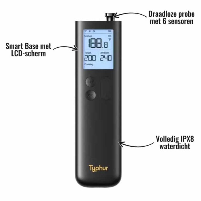 Sync Gold Lite Typhur - Smart Base met LCD-scherm, Draadloze probe met 6 sensoren, Volledig IPX8 waterdicht