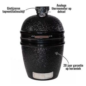 The Bastard large solo - Gietijzeren topventilatieschijf, 20 jaar garantie op keramiek, Analoge thermometer op deksel