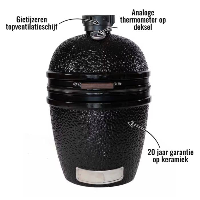 The Bastard large solo - Gietijzeren topventilatieschijf, 20 jaar garantie op keramiek, Analoge thermometer op deksel