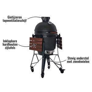 The Bastard medium compleet urban - Inklapbare hardhouten zijtafels, Stevig onderstel met zwenkwielen, Gietijzeren topventilatieschijf