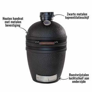 The Bastard medium solo urban - Zwarte metalen topventilatieschijf, Houten handvat met metalen bevestiging, Roestvrijstalen luchtschuif aan onderzijde