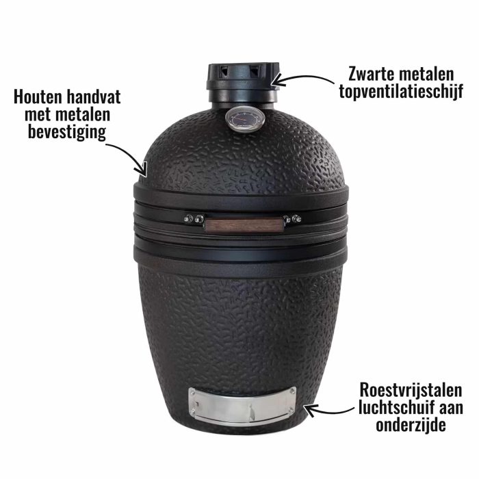 The Bastard medium solo urban - Zwarte metalen topventilatieschijf, Houten handvat met metalen bevestiging, Roestvrijstalen luchtschuif aan onderzijde