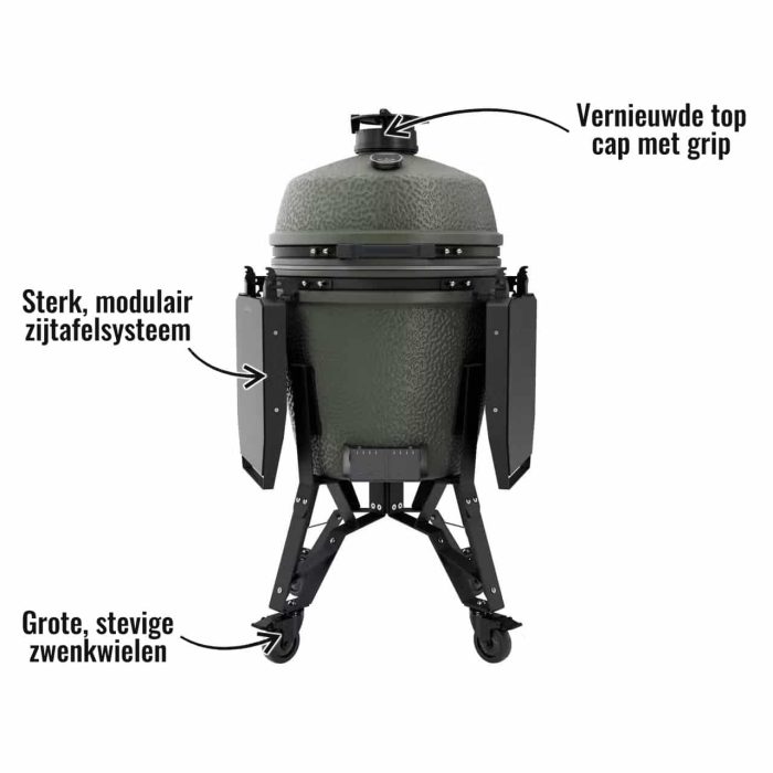The Bastard PRO Large Compleet Alpine Green - Vernieuwde top cap met grip, Sterk, modulair zijtafelsysteem, Grote, stevige zwenkwielen