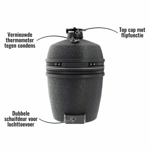 The Bastard PRO Large solo Graphite - Top cap met flipfunctie, Vernieuwde thermometer tegen condens, Dubbele schuifdeur voor luchttoevoer