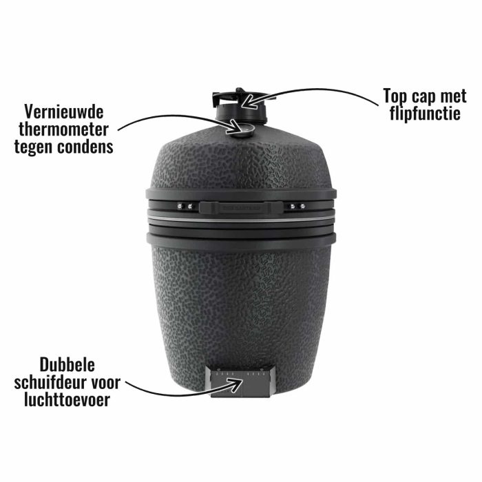 The Bastard PRO Large solo Graphite - Top cap met flipfunctie, Vernieuwde thermometer tegen condens, Dubbele schuifdeur voor luchttoevoer