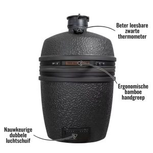 The Bastard VX Large Solo - Beter leesbare zwarte thermometer, Ergonomische bamboe handgreep, Nauwkeurige dubbele luchtschuif
