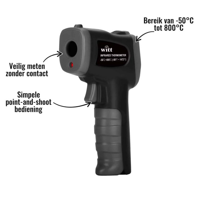 Infrarood Thermometer Witt - Simpele point-and-shoot bediening, Veilig meten zonder contact, Bereik van -50°C tot 800°C
