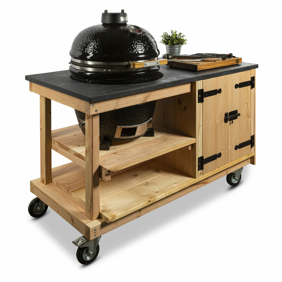 Douglas tafel met kast en natuurstenen blad + Monolith Classic Pro 2.0