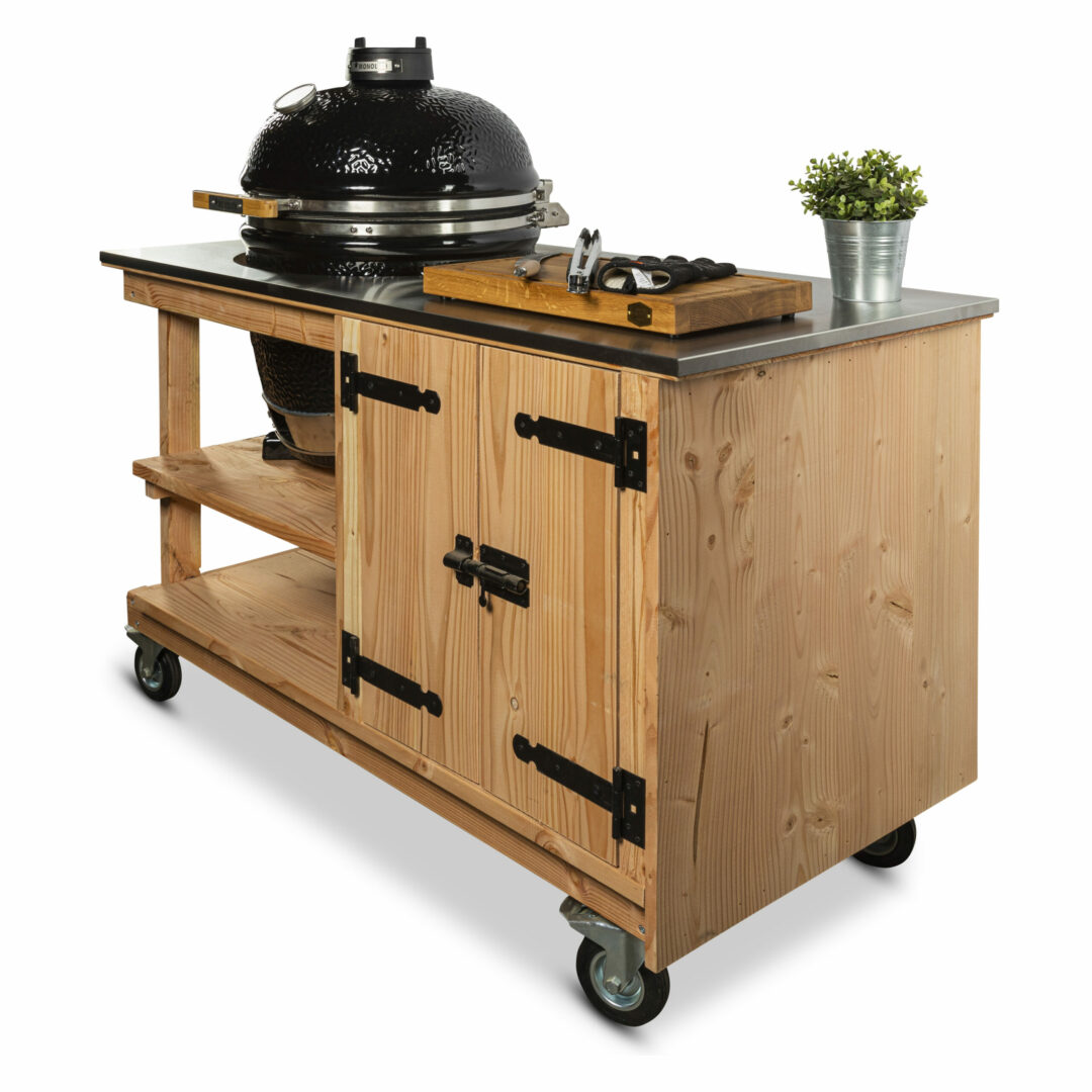 Douglas tafel met kast en RVS blad + Monolith Classic Pro 2.0 BBQ